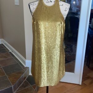 New tag gold halter sequin dress bachelorette sorority Halloween